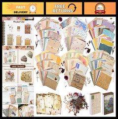 565 Pcs Vintage Scrapbook Paper Kit with Flower Stickers, Decorative Craft Suppl
