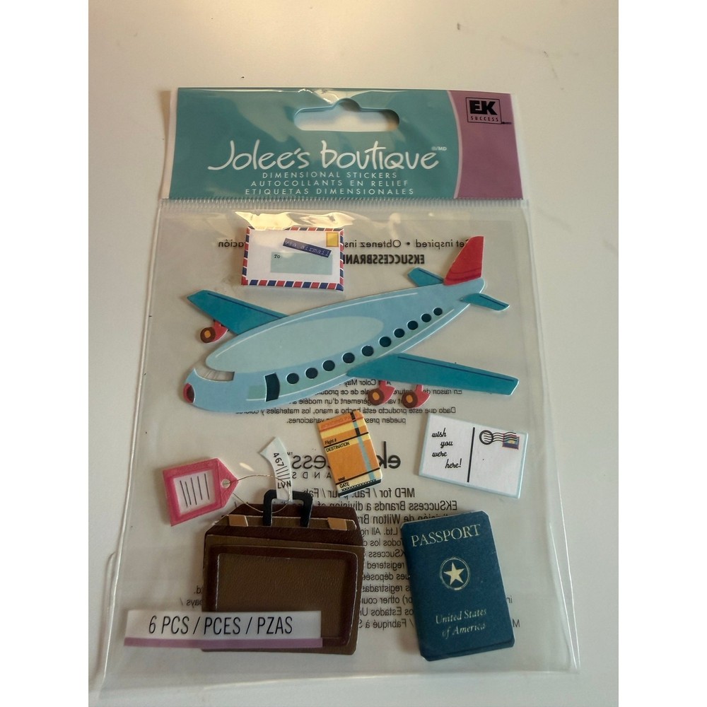 EK Success Jolee’s Botique Dimensional Stickers Airplane Travel SPJB200 NIP
