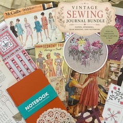 Vintage Sewing Journal Bundle, Paper Ephemera Pack with Seam Binding & Notebook,