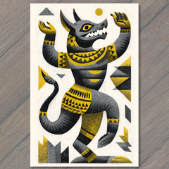 STICKER Dancing Anubis God Egypt Yellow Black Jackal Triangles Ancient Energy