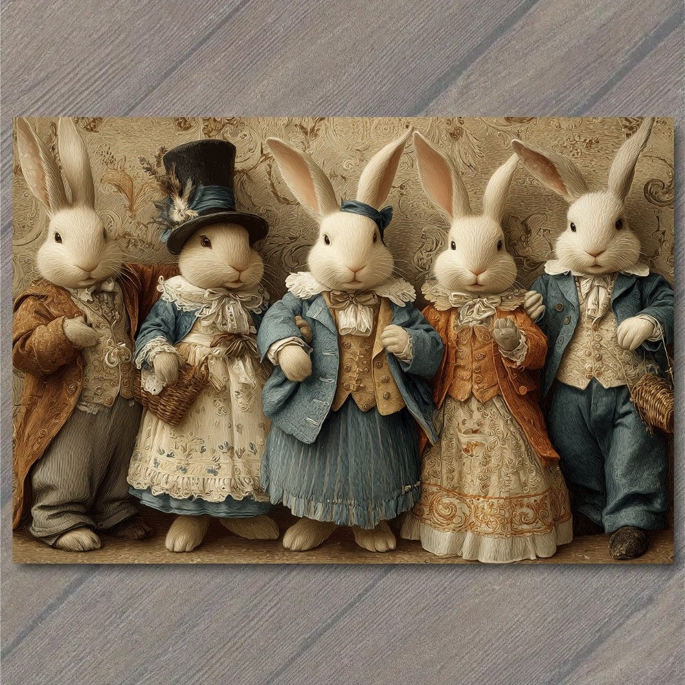 STICKER Easter Rabbit Family Victorian Dress Top Hat Basket Spring Parade