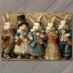 STICKER Easter Rabbit Family Victorian Dress Top Hat Basket Spring Parade