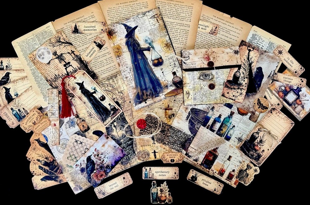 Vintage Gothic Apothecary Ephemera Bundle Junk Journal Kit Witchy Halloween
