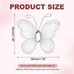 50 Pcs Butterflies for Crafts, 1.2″ Mesh Organza Butterflies, White
