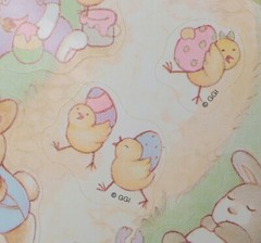 Vintage Gibson Easter Sticker Sheet Anthropomorphic Bunnies Chicks Pastel 80s
