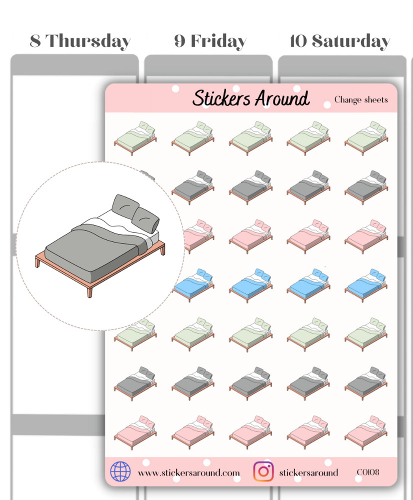 Change Bed Sheets Planner Sticker, Chores Sticker, Calendar and Journal Sticker