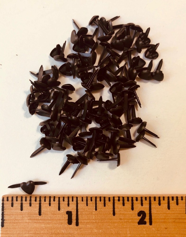 HyGlo Deco Fasteners-Brads-4mm Antique Bronze Hearts-100 total-NEW