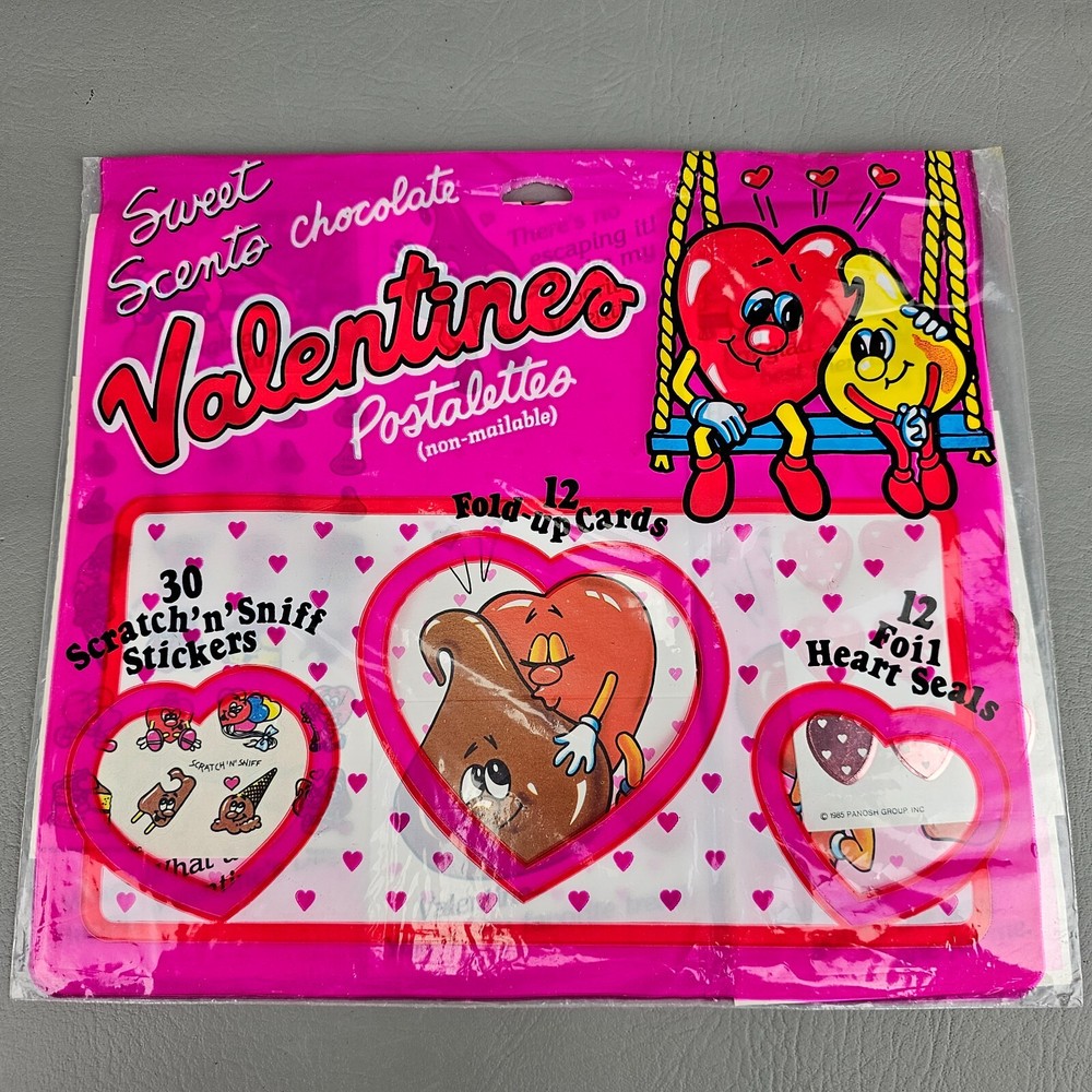 New Vintage 80’s Chocolate Sweet Scents Scratch ‘n’ Sniff Stickers Valentines