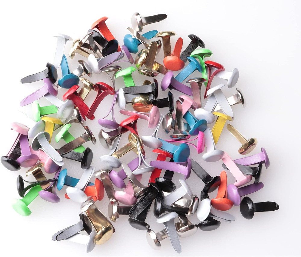 100 Pcs Mini Brads Multi Color Small round Metal Paper Brass Paper Fasteners Pas