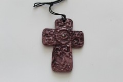 Cross – Handmade Maroon Ceramic Cross with Pink Rhinestone the Middle #2