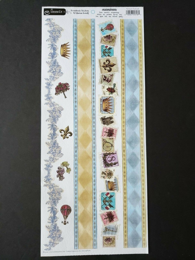 New Creative Imaginations Sonnets Parisian Postcard Border Stickers Fleur-de-lis