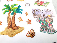 Freckle Press Beach Stickers 2001 Animal Palm Tree Elephant Pig Crab Waves 12″