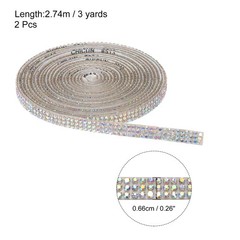 2Pcs Rhinestone Ribbon Silver Colorful Adhesive Rhinestone Strip 0.26″ x 3 Yard
