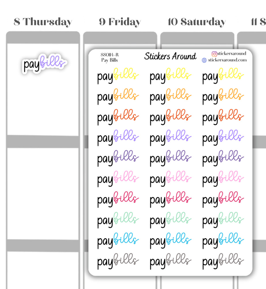 Rainbow Pay Bills Duo Font Script Planner Sticker, Finance Sticker, Bill Due