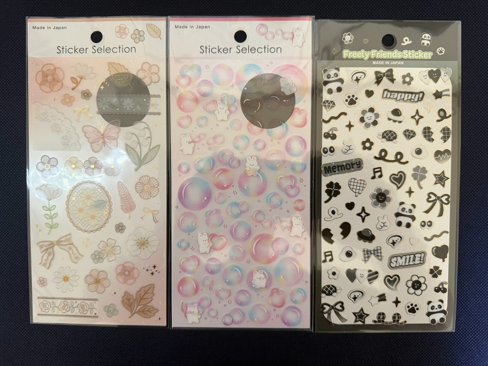 Japanese Kawaii Sticker Set 3 Sheets Panda Bubble Floral Journal Scrapbook