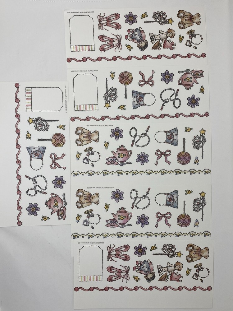 Stamping Up Sticker Girls 6 Sheets Vintage 2004 Borders Bears Teapots Flowers