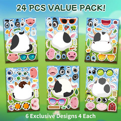 Cow Stickers 24 Pcs Make-A-Face Mix and Match Sticker Sheets for Kids Cute Cow P