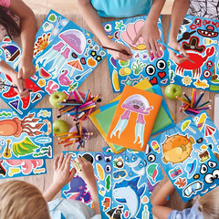 24 Sheets Make Your Own Sea Animals Stickers for Kids Toddlers, Make-A-Face Stic
