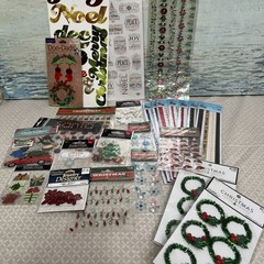 christmas scrapbooking lot Of 25 Packs Stickers, Ribbon, Jewels & More