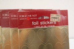 Vtg Gold Foil Heart Stickers American Greetings Forget Me Not 9 Pkgs Unopened