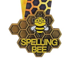 Spelling Bee Honeycomb Medal Gold Silver Bronze Neckband Award 3.25″ Wide