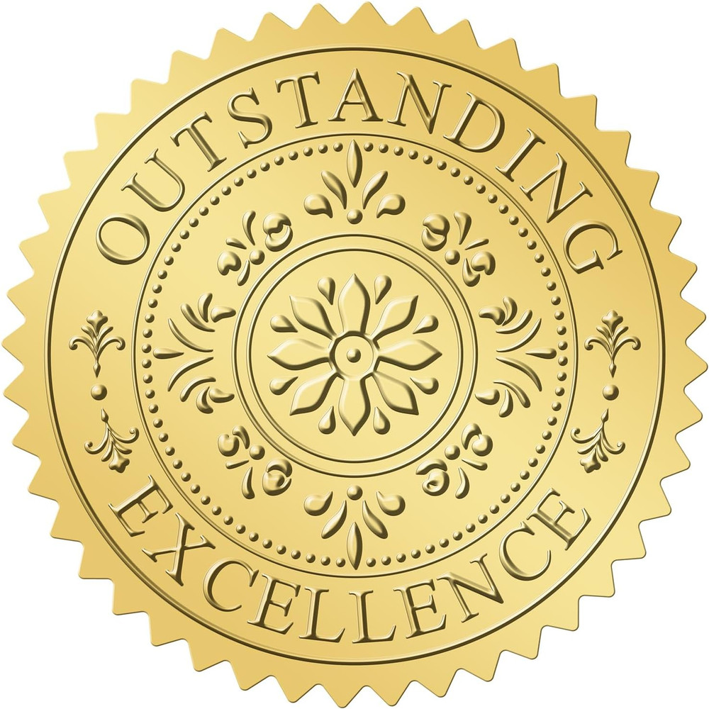 Gold Seals Stickers for Certificate – 2In 100Pcs Foil Embossed Outstanding Excel
