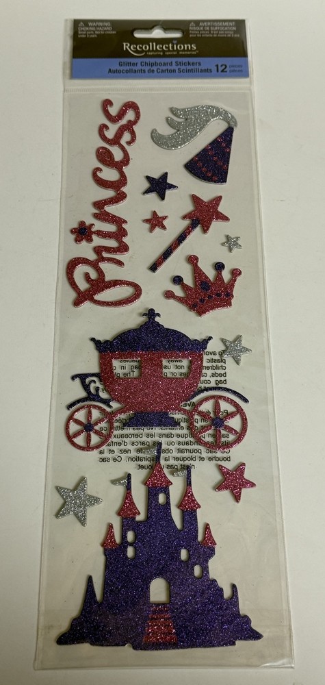 Michael’s Recollections Princess Glitter Chipboard Stickers