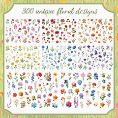 300 Pieces Flower Pink, Blue, Yellow, Purple, Orange, Red, Green, Brown
