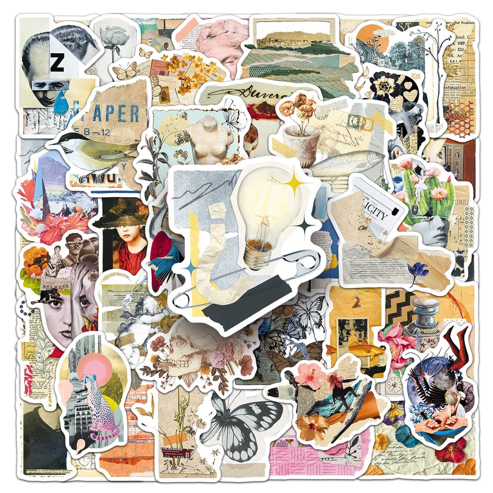 50/100PCS Cartoon Newspaper Collage Creative Stickers Retro Art Broken Fragments