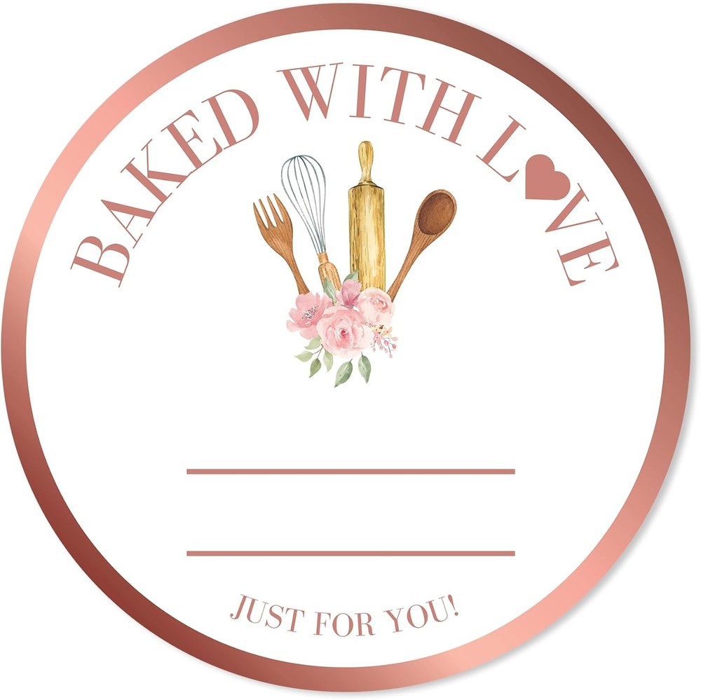 Mobiusea Creation Rosegold Baked with Love Stickers | 2 Inch 300pcs Packaging La