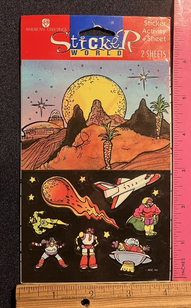 VINTAGE American Greetings Space Planet Scene Stickers Rocket Mars UFO NEW NIP