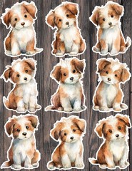 Brown and White Puppy Dog Vinyl Stickers Set Scrapbooking Laptop Water Bottle