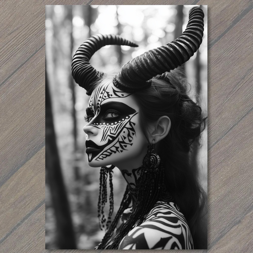 STICKER Woman Body Paint Horns Tribal Gothic Fantasy Nature Mystical Forest A