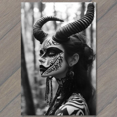 STICKER Woman Body Paint Horns Tribal Gothic Fantasy Nature Mystical Forest A