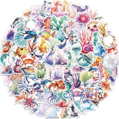 100Pcs Marine Life Stickers for Water Bottles, Fish, Jellyfish, Multi Color