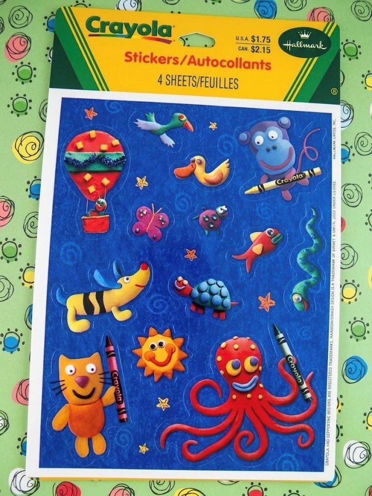 Vintage Hallmark Crayola Stickers 4 Sheets 90s Sealed New Old Stock Pack