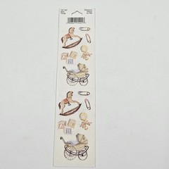 Frances Meyer FMI Baby Stickers Rocking horse, buggy, pins, blocks, rattle VTG