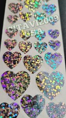 HAMBLY STUDIOS STICKERS PRISMATIC /GLITTER SILVER / GREY HEARTS VINTAGE RARE