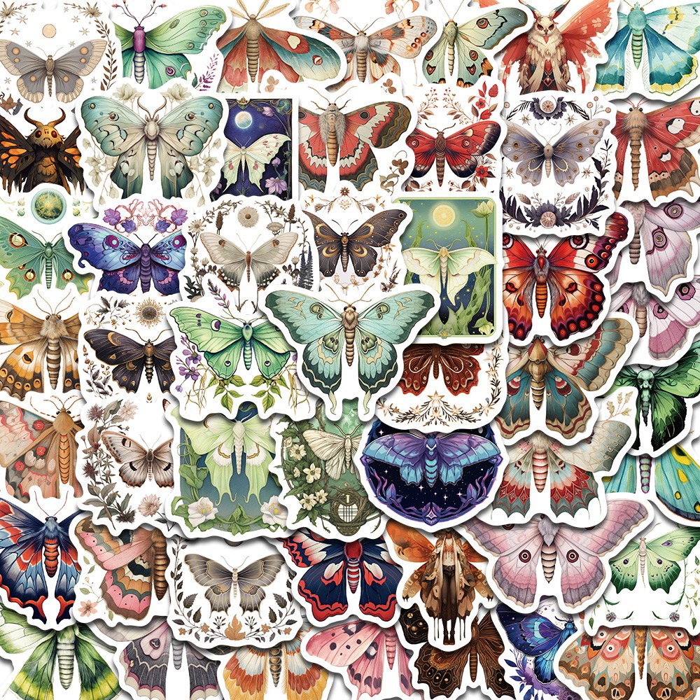 50PCS Colorful Moth With Sharp Edges Stickers Kawaii Cartoon Good Harvest Photoc