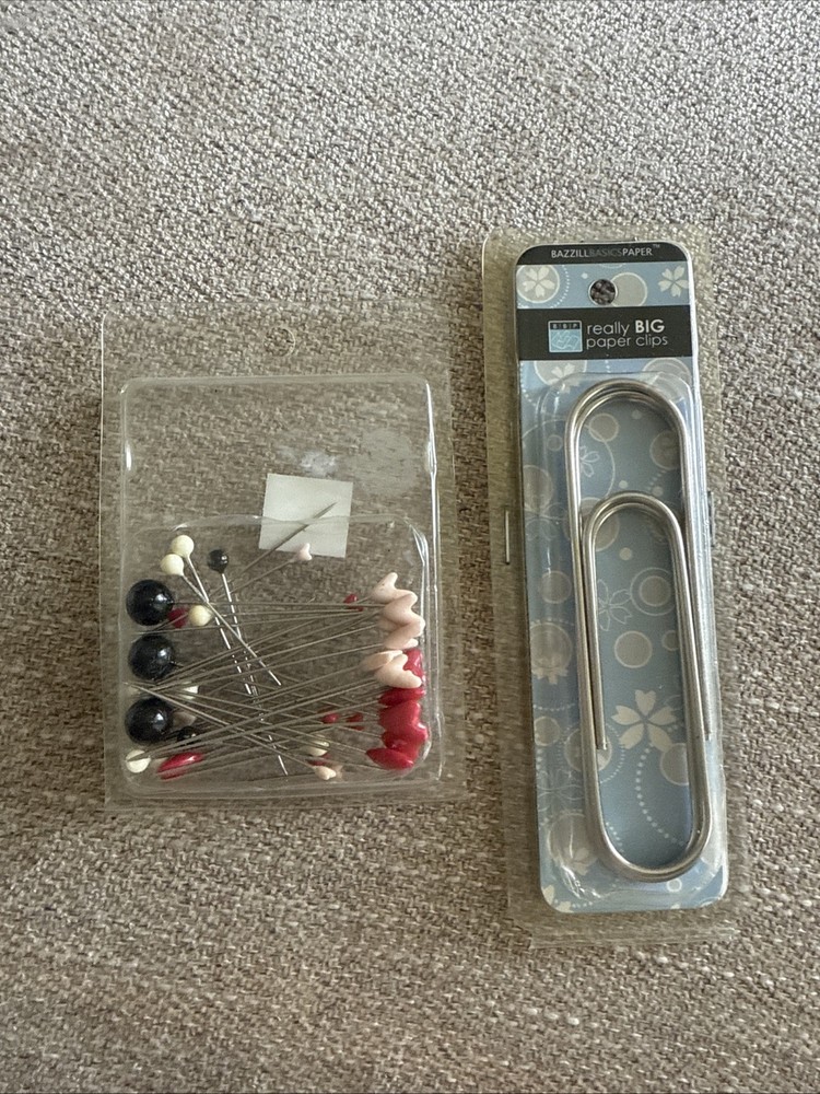 Bazzill Basics Really BIG Paper Clips & Decorative Heart Pins Scrapbooking Lot