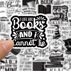 54PCS Black & White Book Stickers – INS Style Simple Painted Art with Text Graff