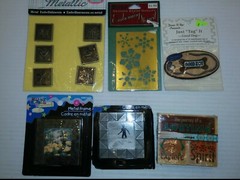 ASST METALLIC EMBELLISHMENTS, FRAMES, EMBOSSING STENCIL & RUBBER STAMPS, NIB