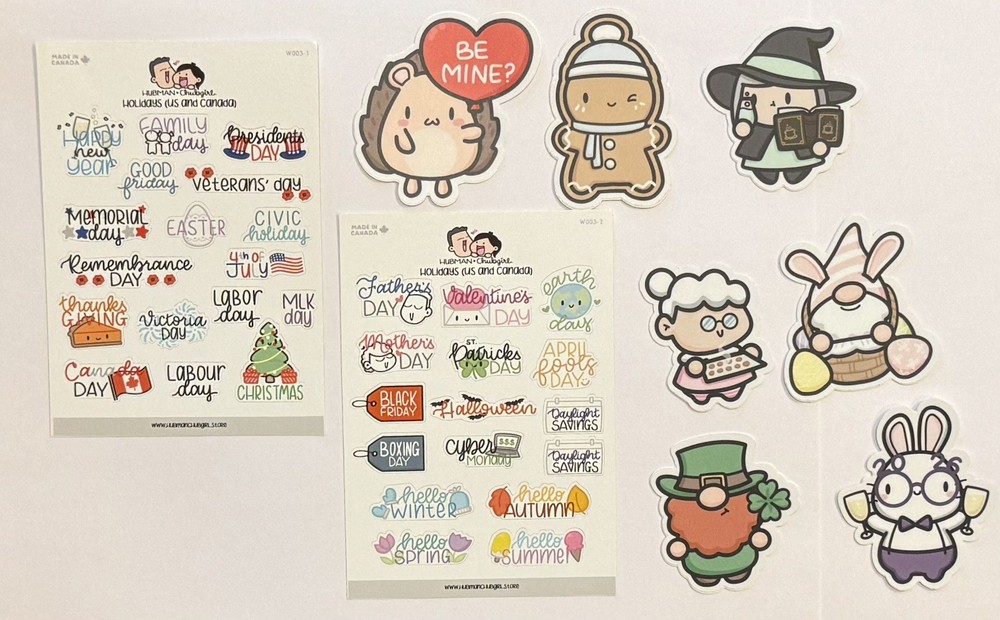 Hubman and Chubgirl Holiday Lot: 2 Planner Sticker Sheets, 7 Diecut Stickers NEW