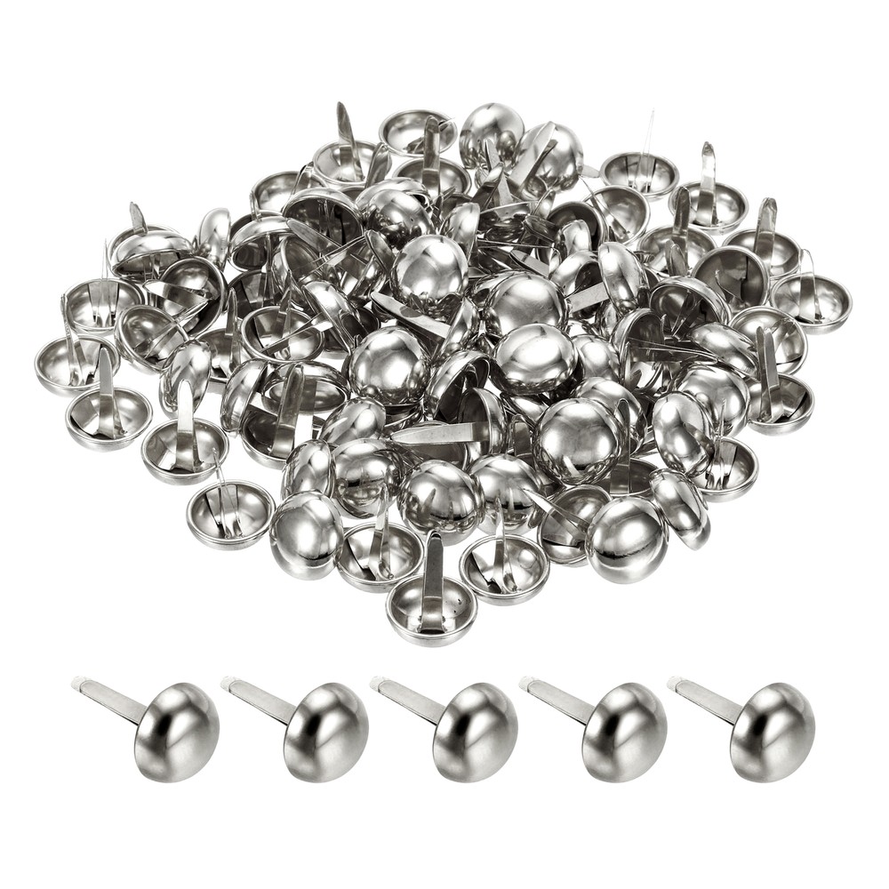 100pcs 12x20mm Mini Brads Round Paper Fasteners for Art Crafting, Silver Tone