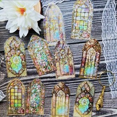 10PC XL P.E.T. Stained Glass Church Window Stickers -Mix Pack- DIY Crafts