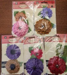 New 5 pkg Prima Marketing Large FELT Flower pink red purple gold green #10