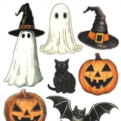 Violette Stickers – Crystal Pumpkin and Cats – 1 Sticker Sheet for Scrapbooks