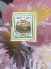WW Small Scratch N Sniff Sticker Mod Beef It Up Hamburger Scented