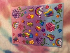 Lisa Frank Vintage Sticker Sheet Roses, Butterflies, Hearts S142 Paper