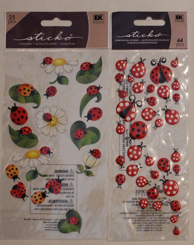 2 Partial Sheets Sticko scrapbook stickers LADYBUGS daisy red orange black spots